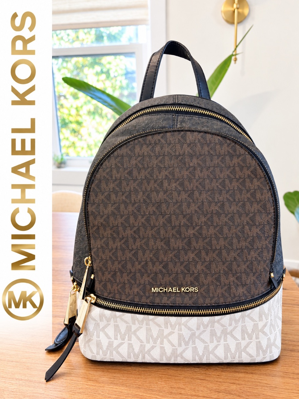 MICHAEL KORS Rhea Zip Medium Backpack - Brown, Black & Cream
